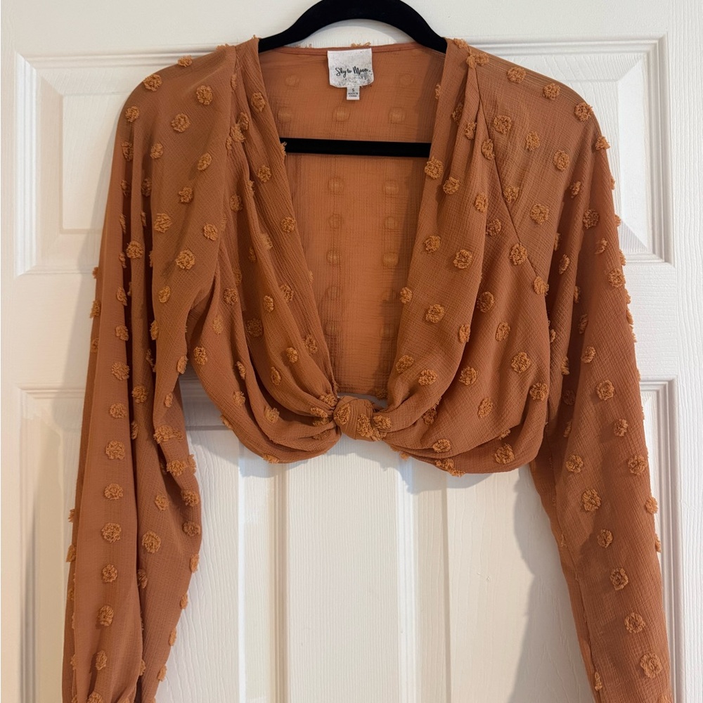Sky to Moon Rust Textured Knot-Front Blouse